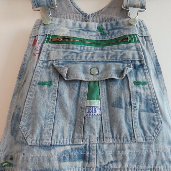 VINTAGE LIBERTY Cargo Carpenter Denim Overalls Acid Wash Hand Embroidered Work - Picture 6 of 16